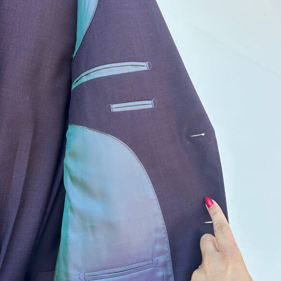 Paul Fredrick Wool Stretch Bengaline Suit Plum Purple Jacket 48R Pants 46W - Picture 8 of 12